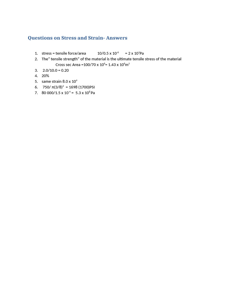 Stress and Strain Q&A Guide | PDF