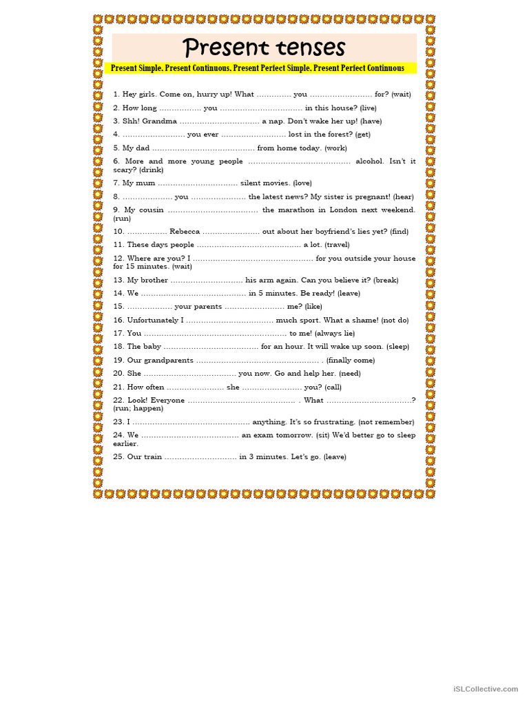 Present Tenses Worksheet Exercises | PDF