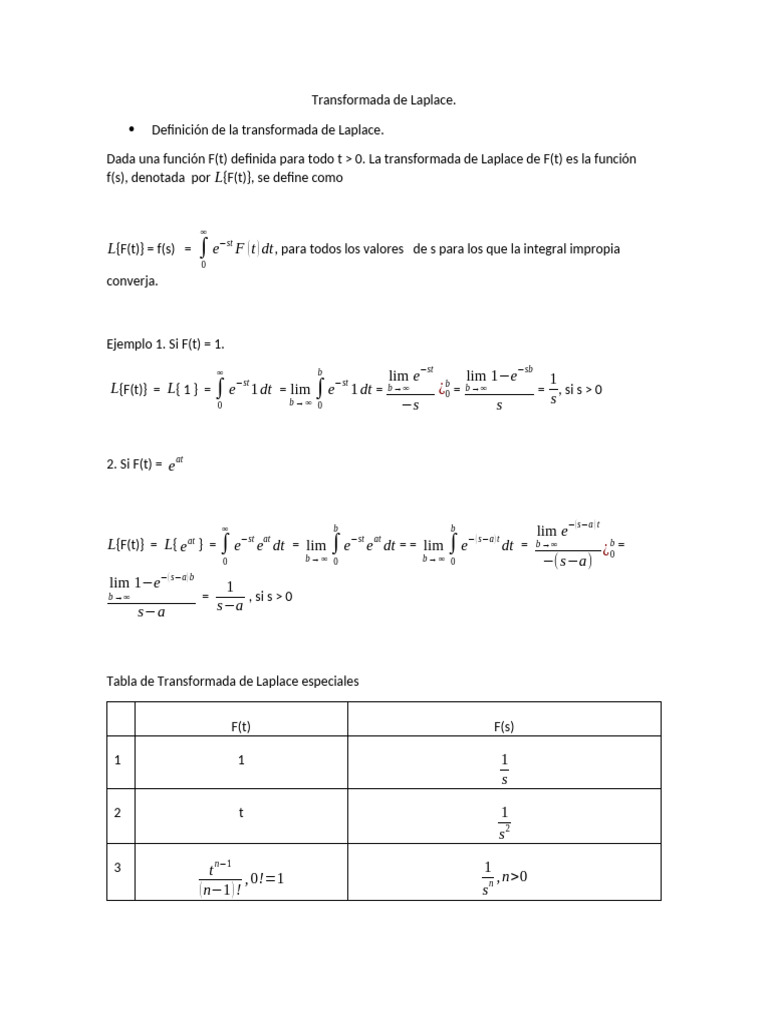 Clase de Transformada e Inversa de La Transformad de Laplace (1) | PDF ...