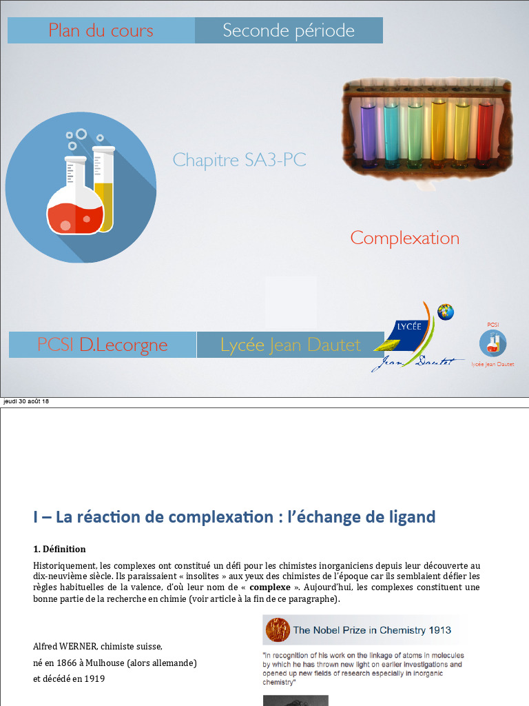 Réactions de complexation en chimie PDF Liaison chimique Chimie — free download