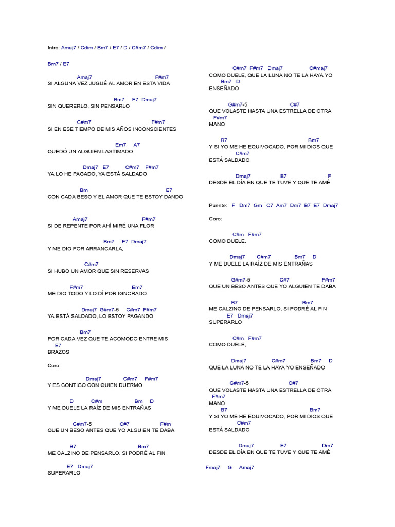 Cómo Duele (Tonalidad Original Re Mayor) | PDF
