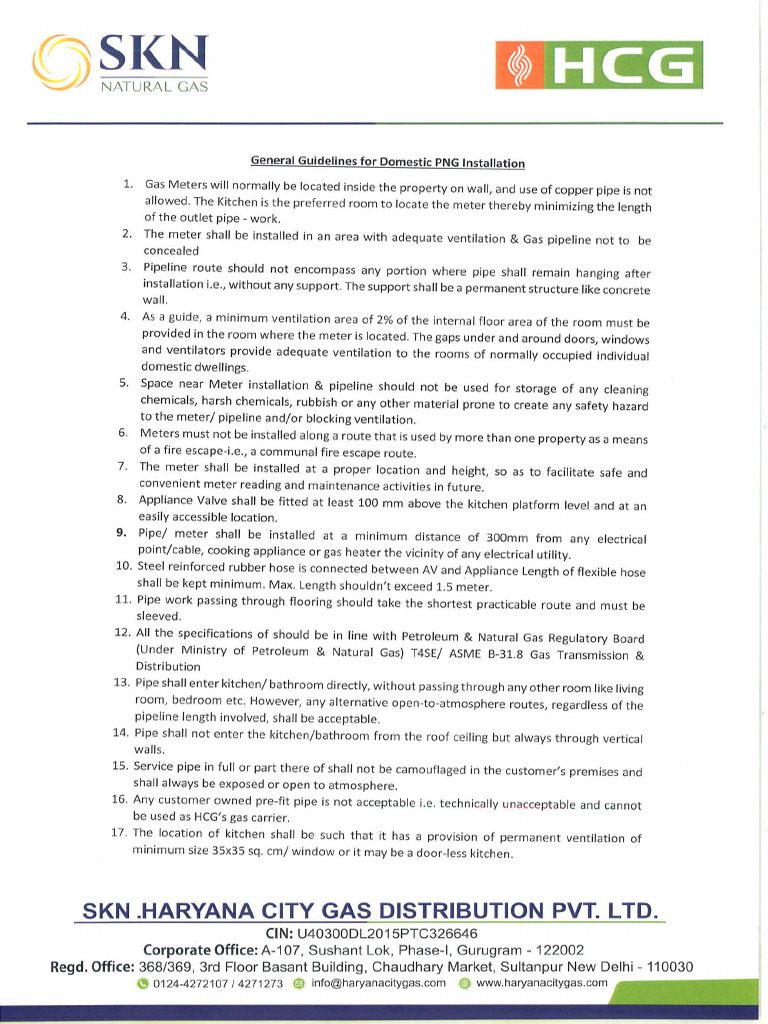 General Guidelines For Domestic PNG Installation | PDF