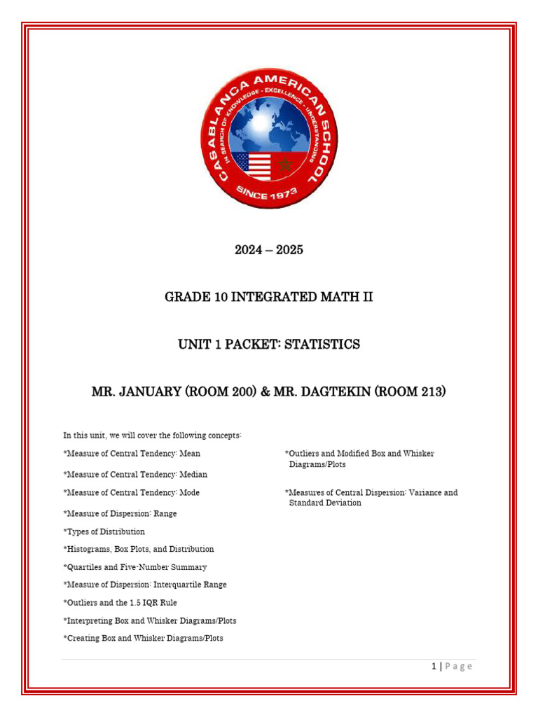 Integrated+Math+II+Unit+1+Packet-+Statistics+ (January+,+Dagtekin ...