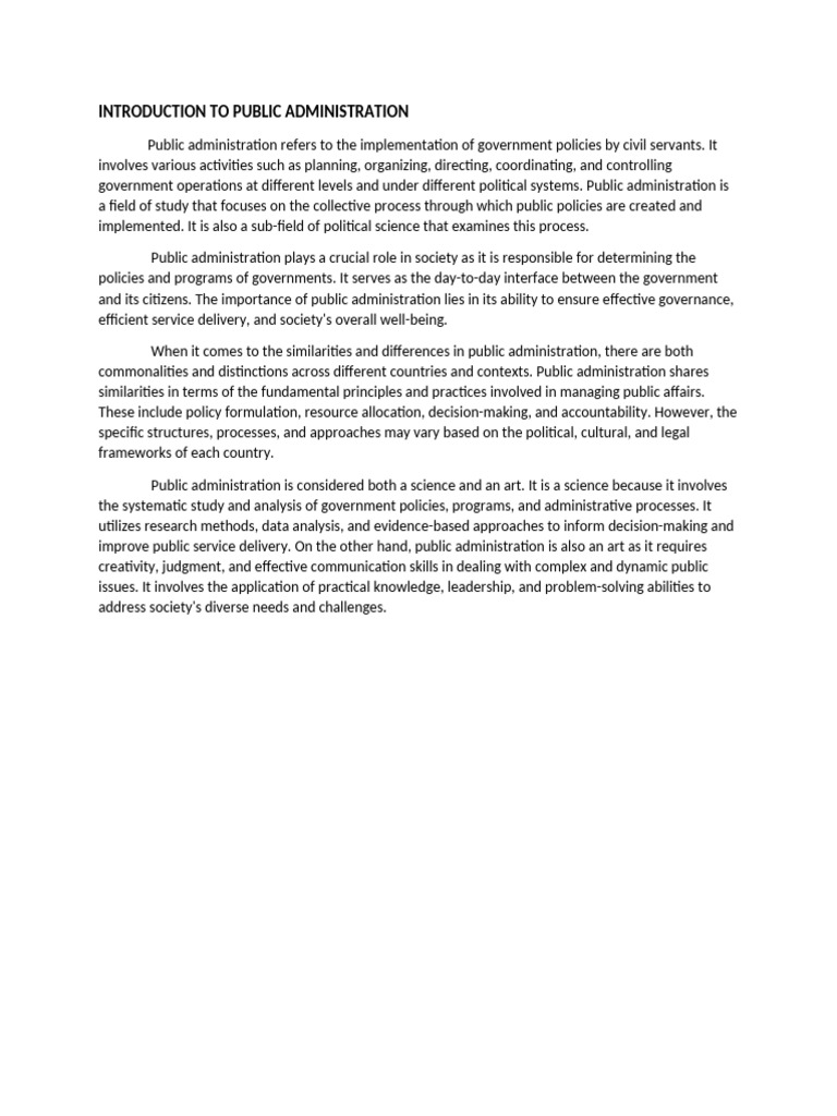 Introduction to Public Administration | PDF