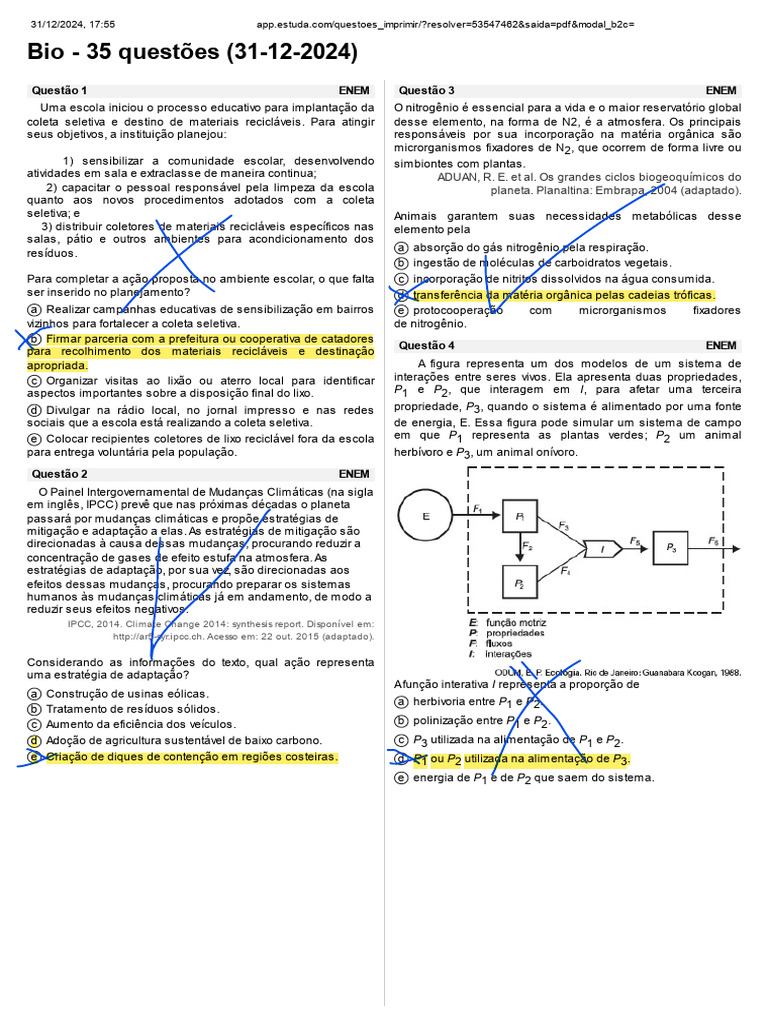 Questões de Biologia para o ENEM 2024 | PDF | Desperdício | Aquecimento ...