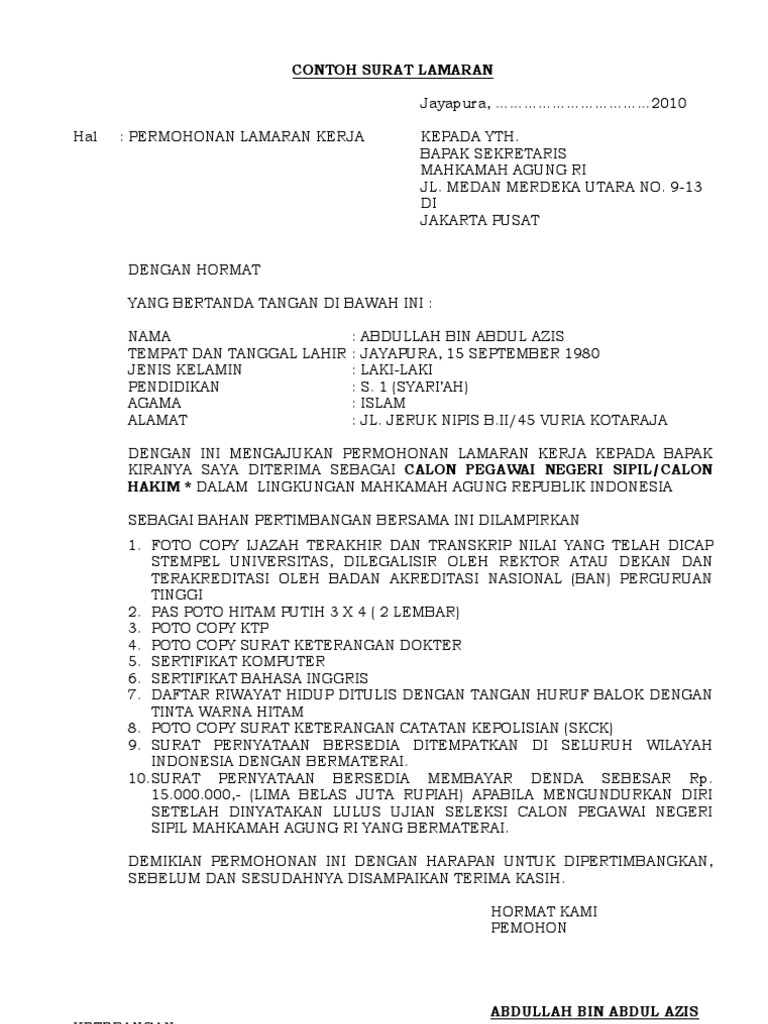 Contoh Surat Lamaran Pdf