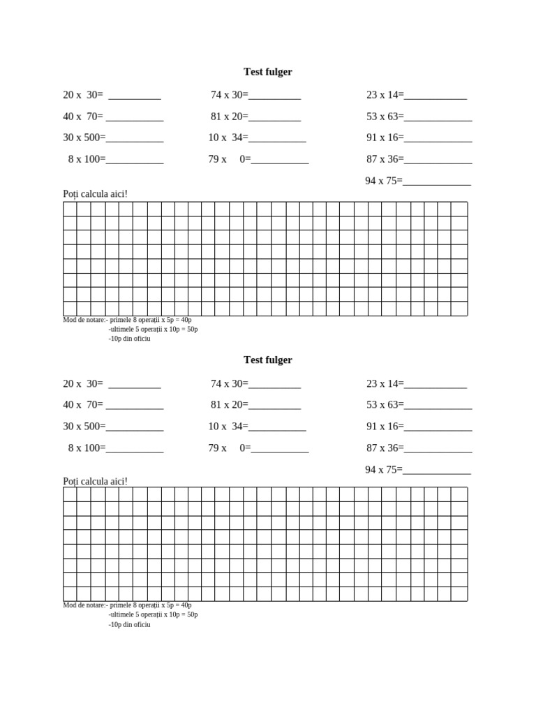Test Fulger Inmultire NR de 2 Cifre Cu NR de 2 Cifre | PDF