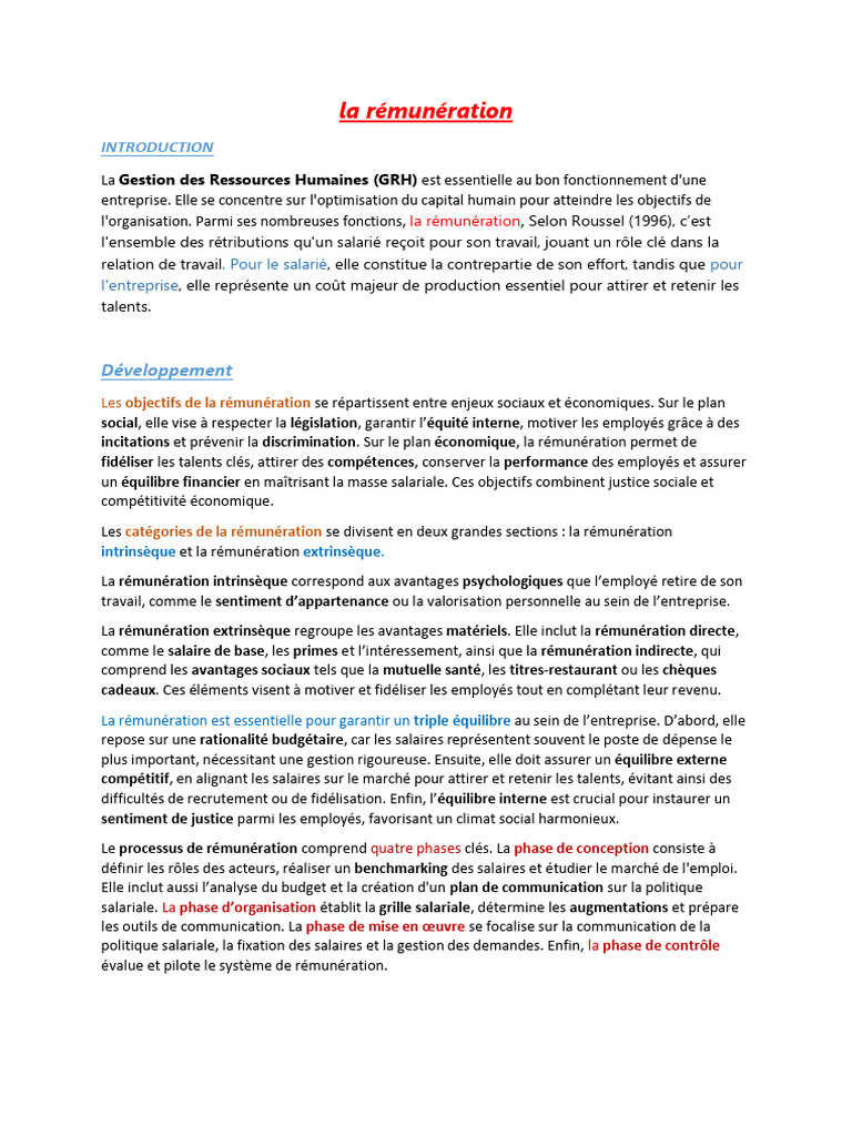 Rémunération intrinsèque et enjeux clés | PDF | Business | Salaires