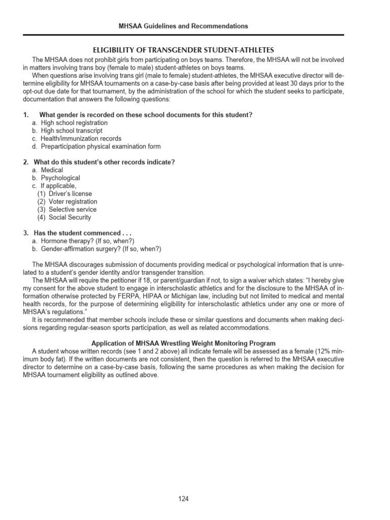 Transgender Student-Athlete Eligibility Guidelines | PDF | Transgender ...
