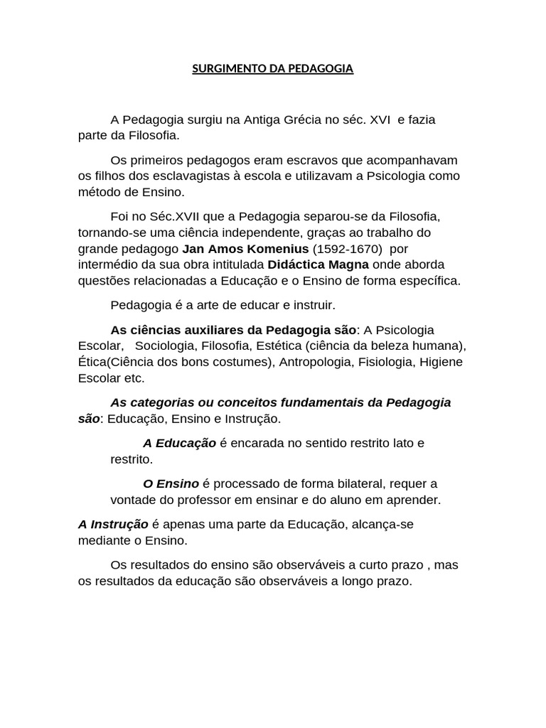 História da Pedagogia e Ensino | PDF | Pedagogia | Science