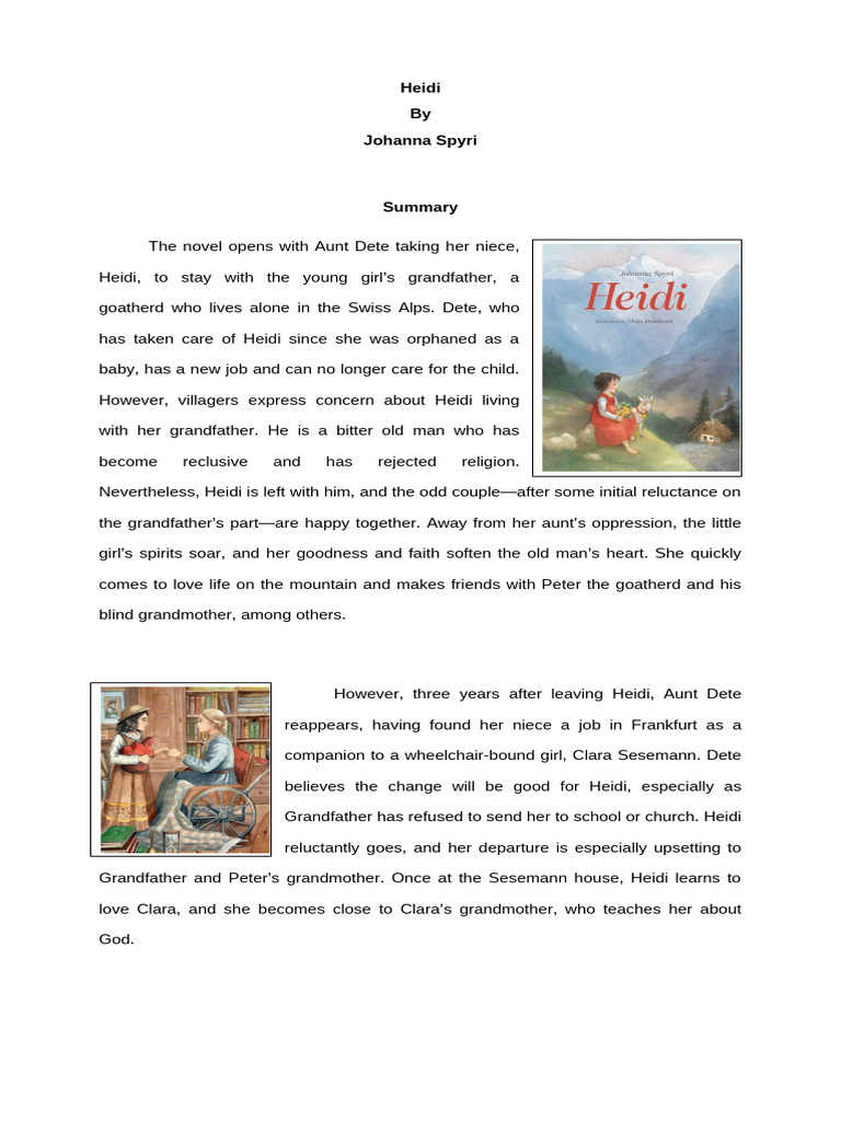 HEIDI Summary and Moral Lessons | PDF | Heidi