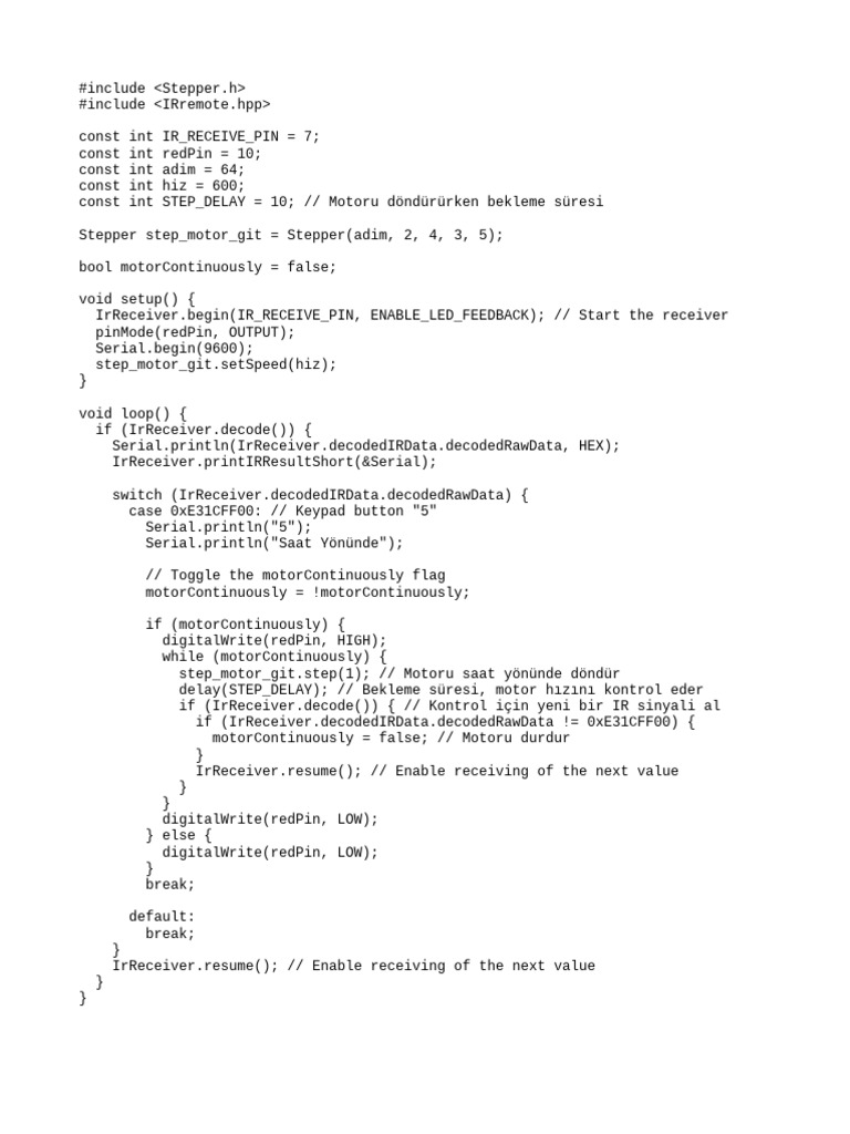 IR-Controlled Stepper Motor Code | PDF