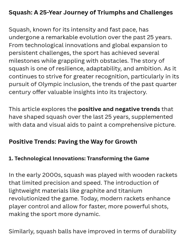 Squash: 25 Years of Growth and Challenges | PDF | Sports | Olympic Games