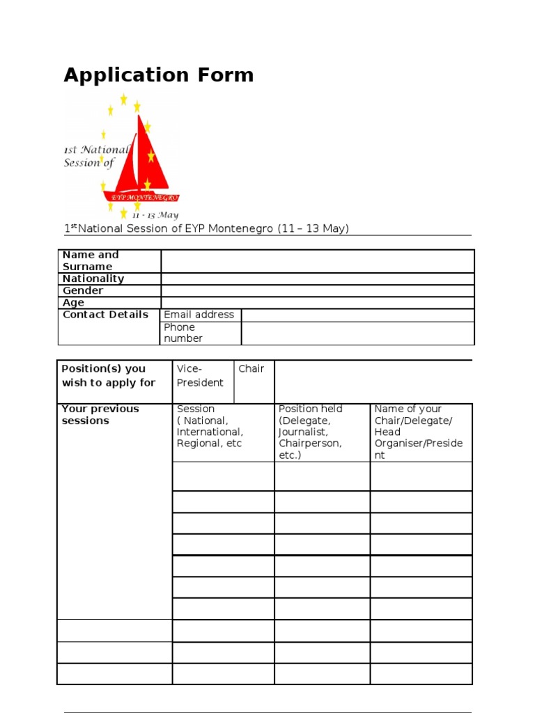 EYP Montenegro 2012 Application Form | PDF