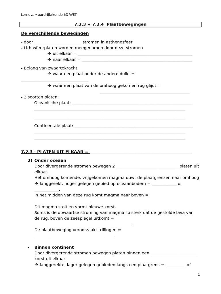 7.2.3 + 7.2.4 Plaatbeweging Invul 6D WET | PDF