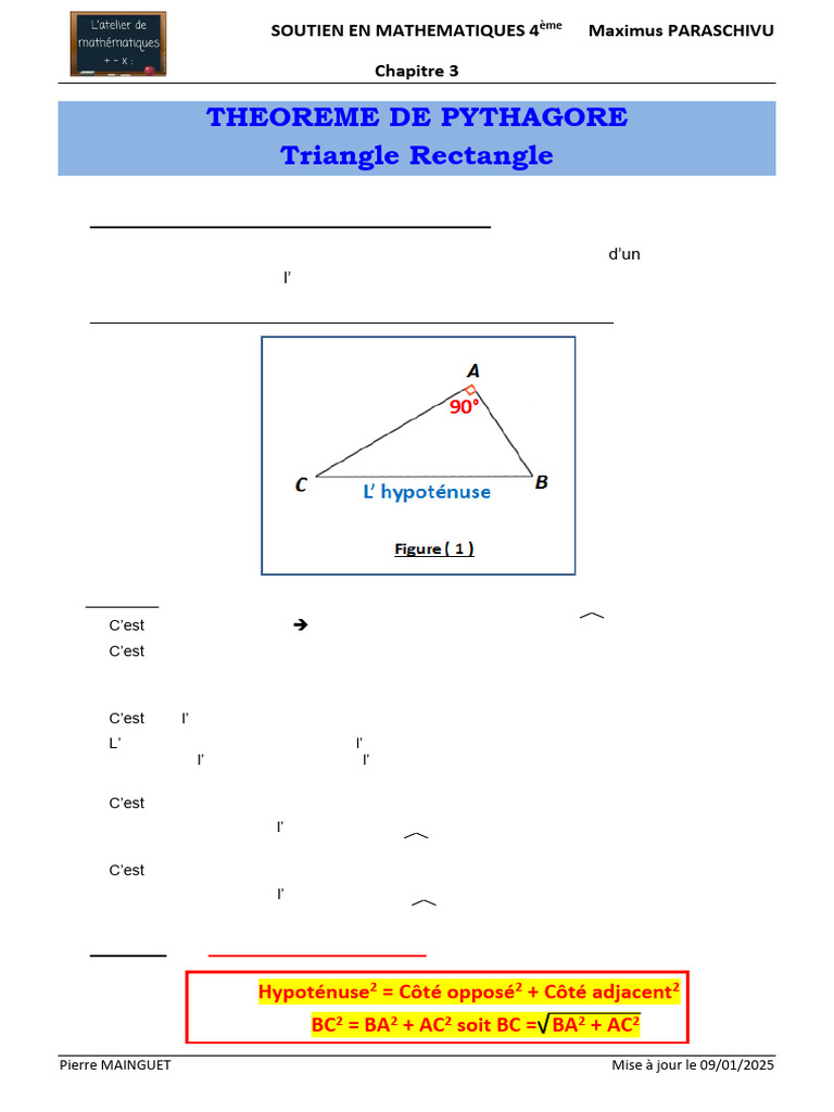 Théorème de Pythagore en Triangle Rectangle | PDF