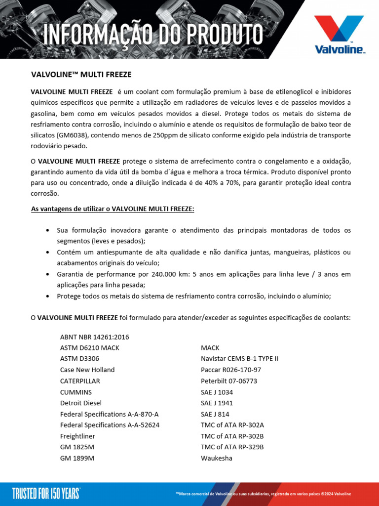 Valvoline Multi Freeze | PDF | Corrosão | Diesel