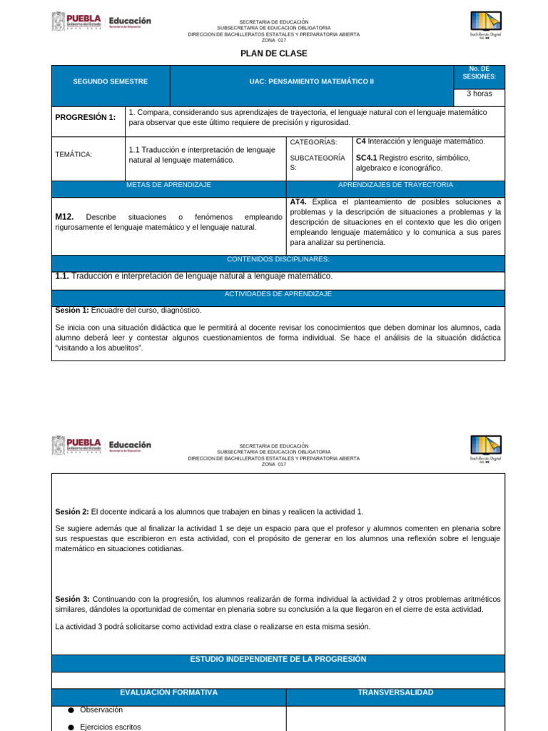 Pensamiento Matemático II: Plan de Clase | PDF | Maestros ...