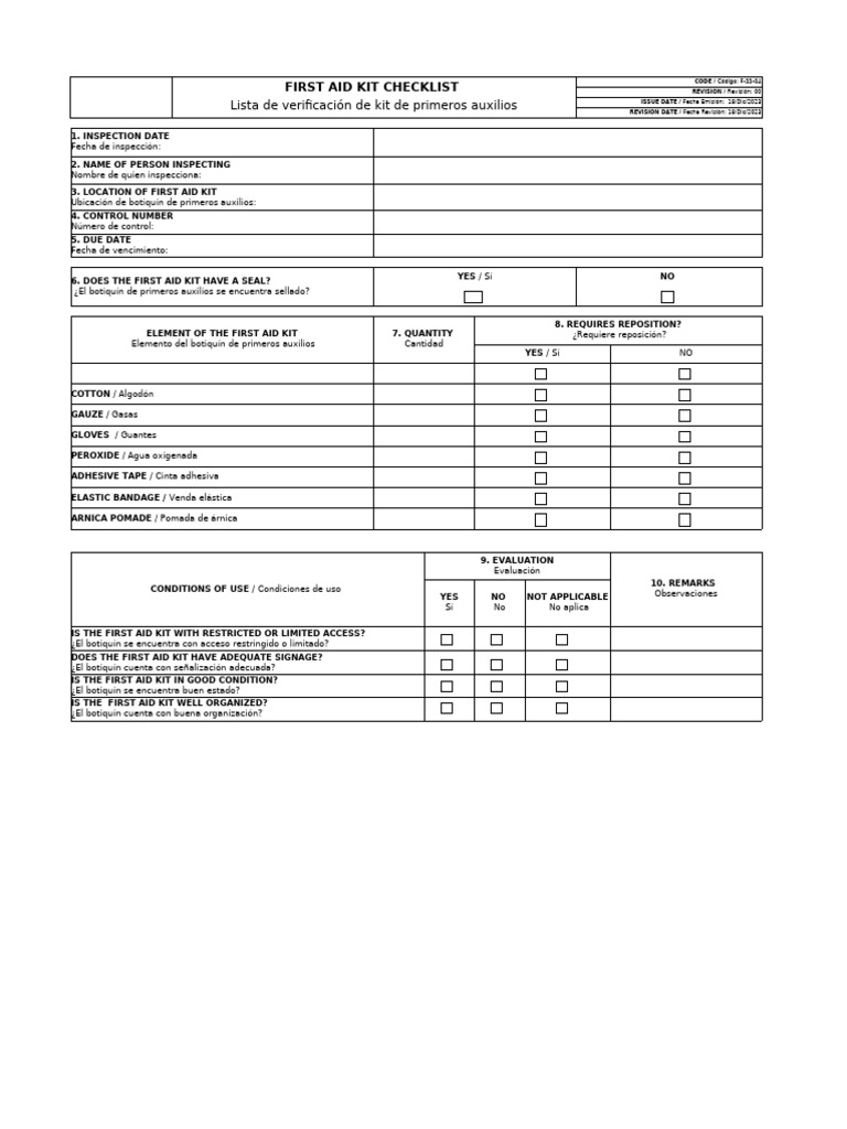 Checklist de Botiquín de Primeros Auxilios | PDF | Aficiones ...