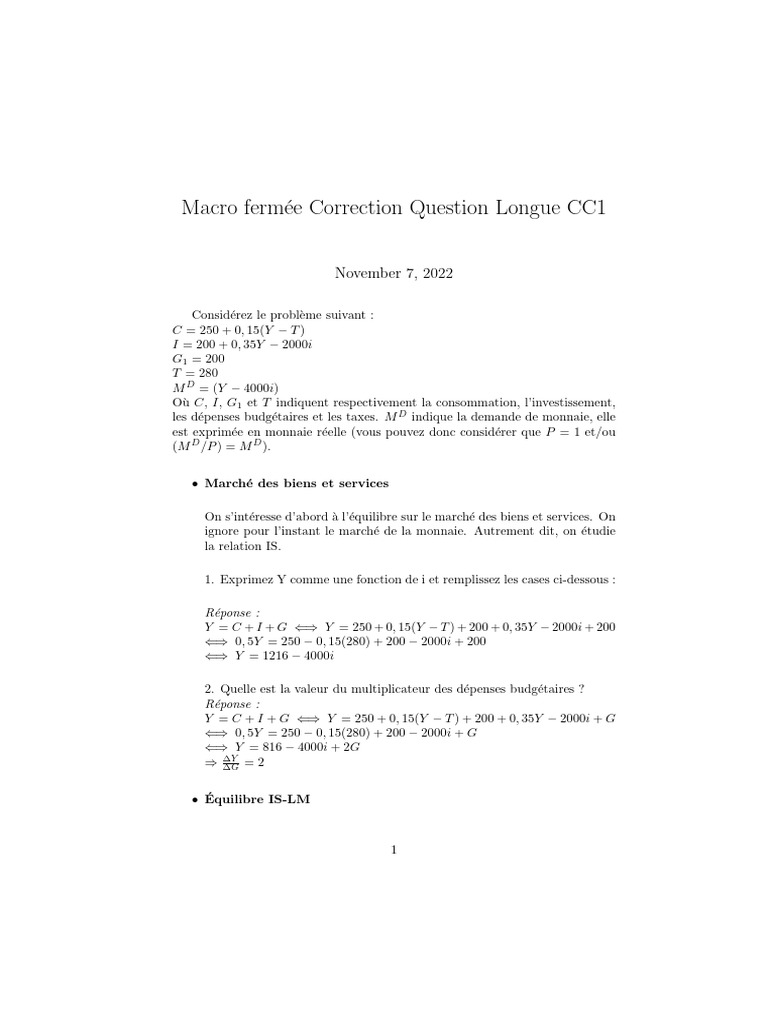 CC1 Corrige | PDF | Économie | Macroéconomie