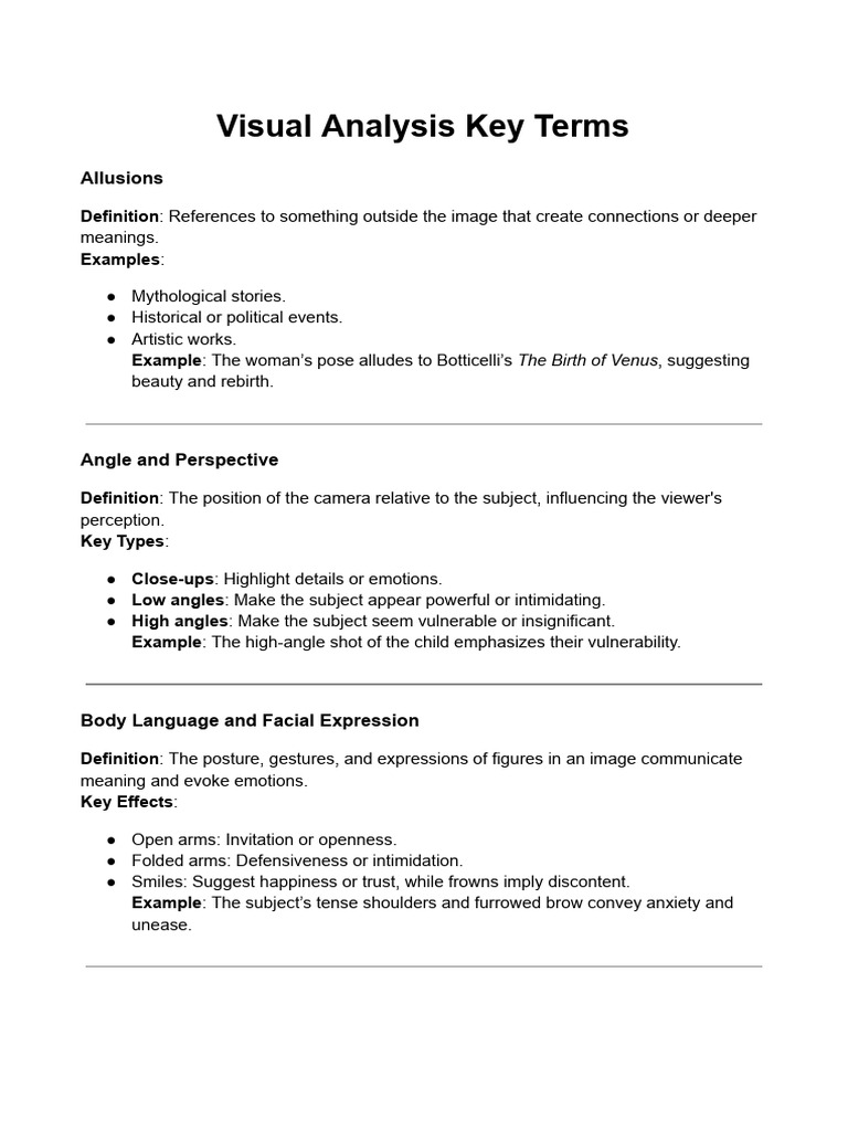 Visual Analysis Key Terms | PDF | Composition (Visual Arts)