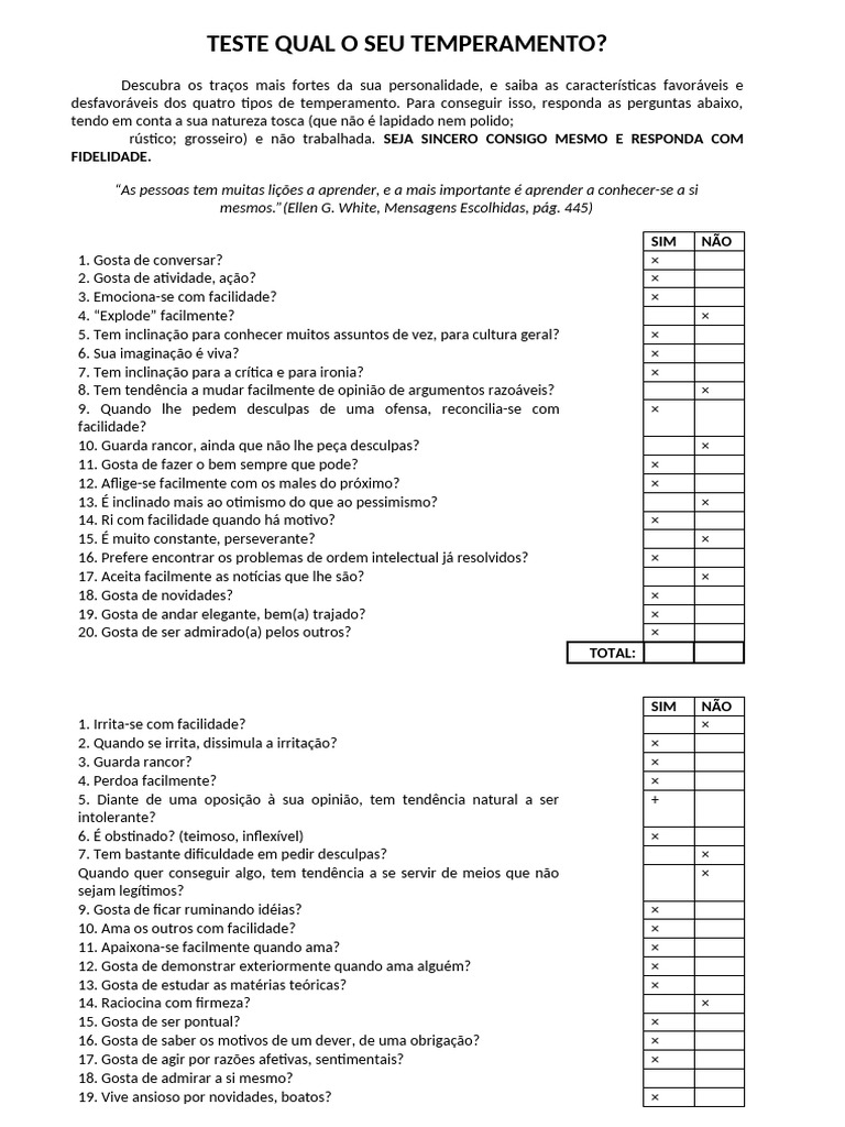 Teste Qual o Seu Temperamento | PDF