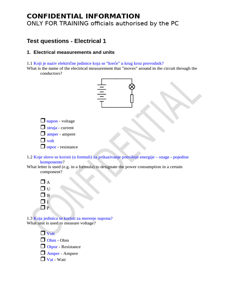 Electrical Measurement Quiz | PDF | Volt | Transformer