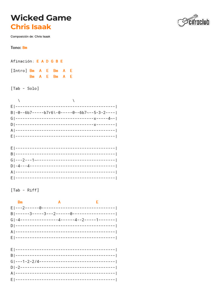 Wicked Game Guitar Tabs and Lyrics | PDF | Singles | Songs Written