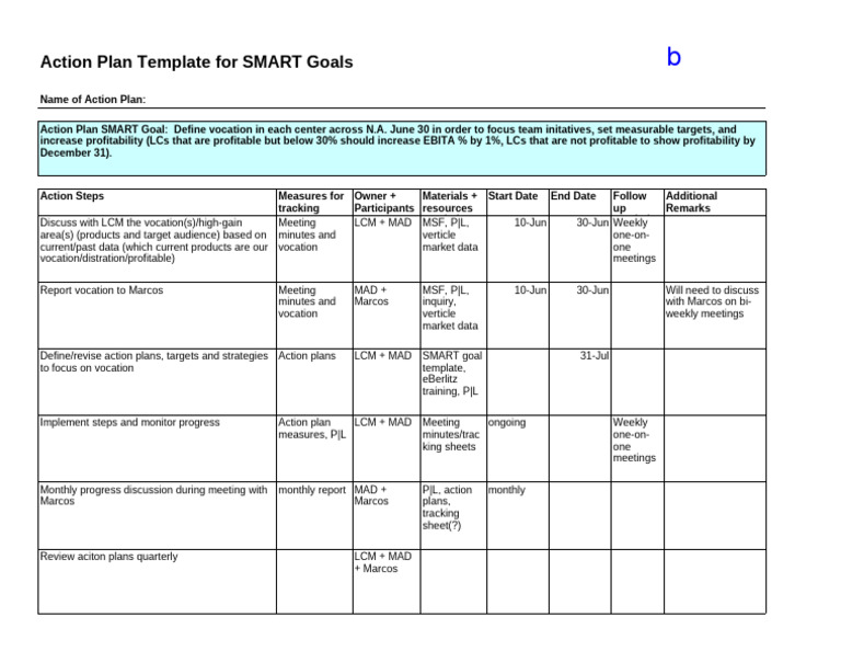 Smart Goal Action Plan Example | PDF