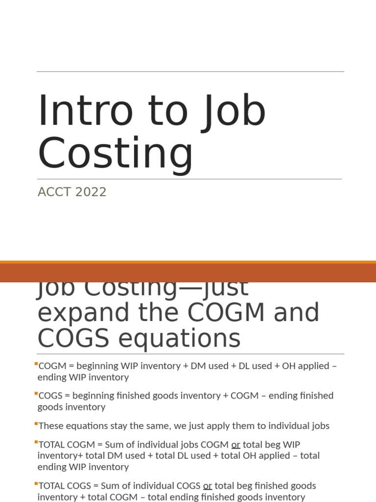 Intro To Job Costing | PDF | Inventory | Cost Of Goods Sold