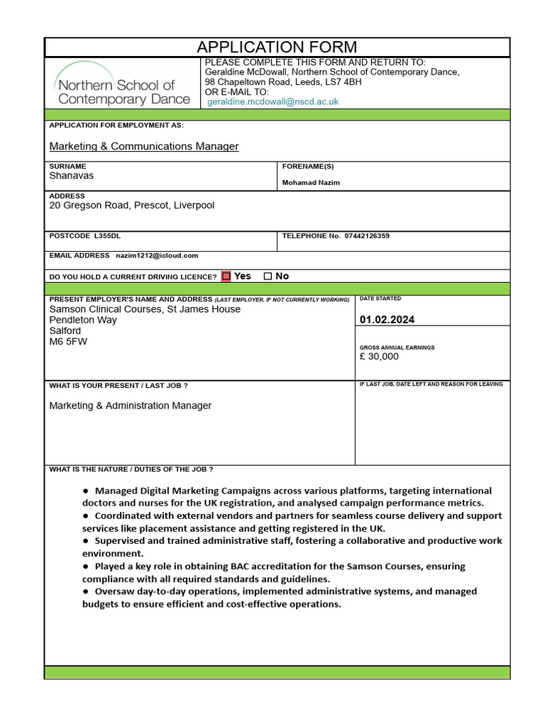 NSCD Marketing Manager Application Form | PDF