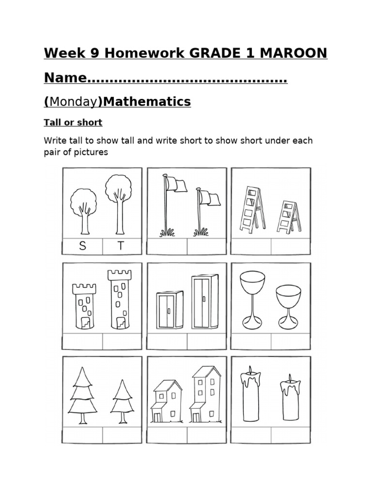 Grade 1 Week 9 Homework Overview | PDF