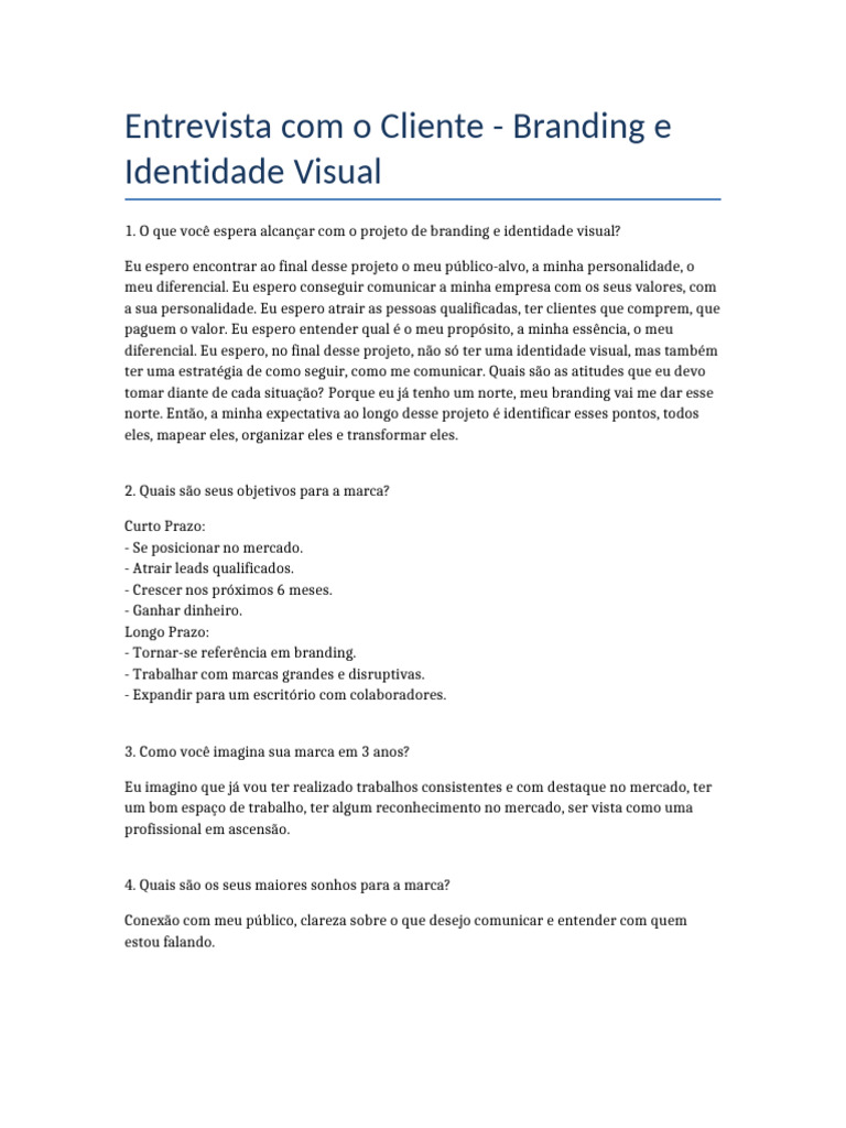 Entrevista sobre Branding e Identidade Visual | PDF | Marca | Gestão de ...
