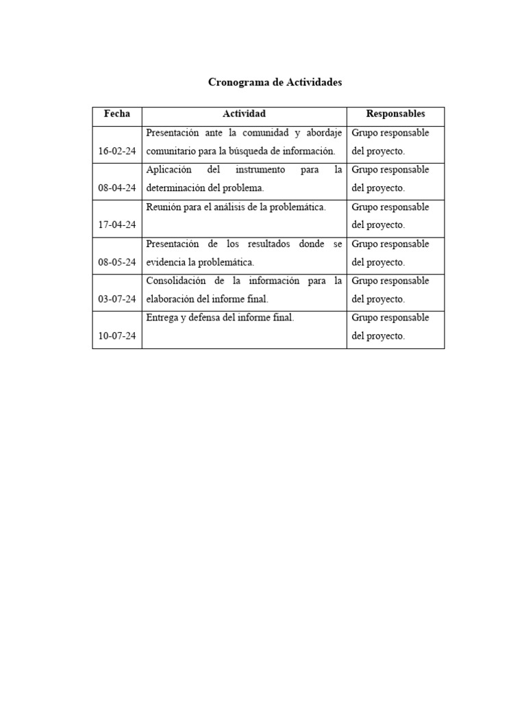 Cronograma de Actividades (Proyecto) | PDF