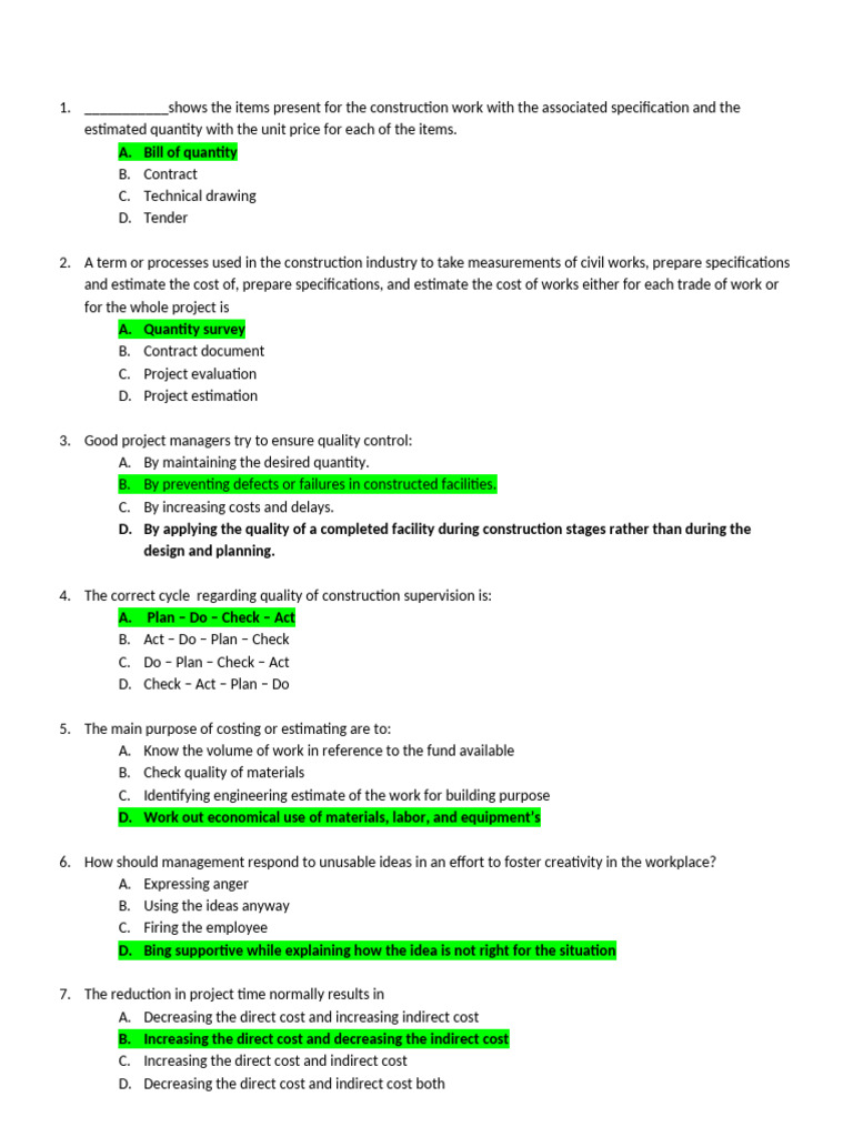 Construction Management Exam Questions | PDF | Concrete | Brick