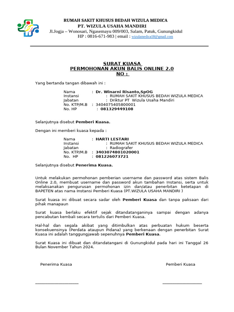 20210621_Format-Surat-Kuasa-Pembuatan-Akun-Balis | PDF
