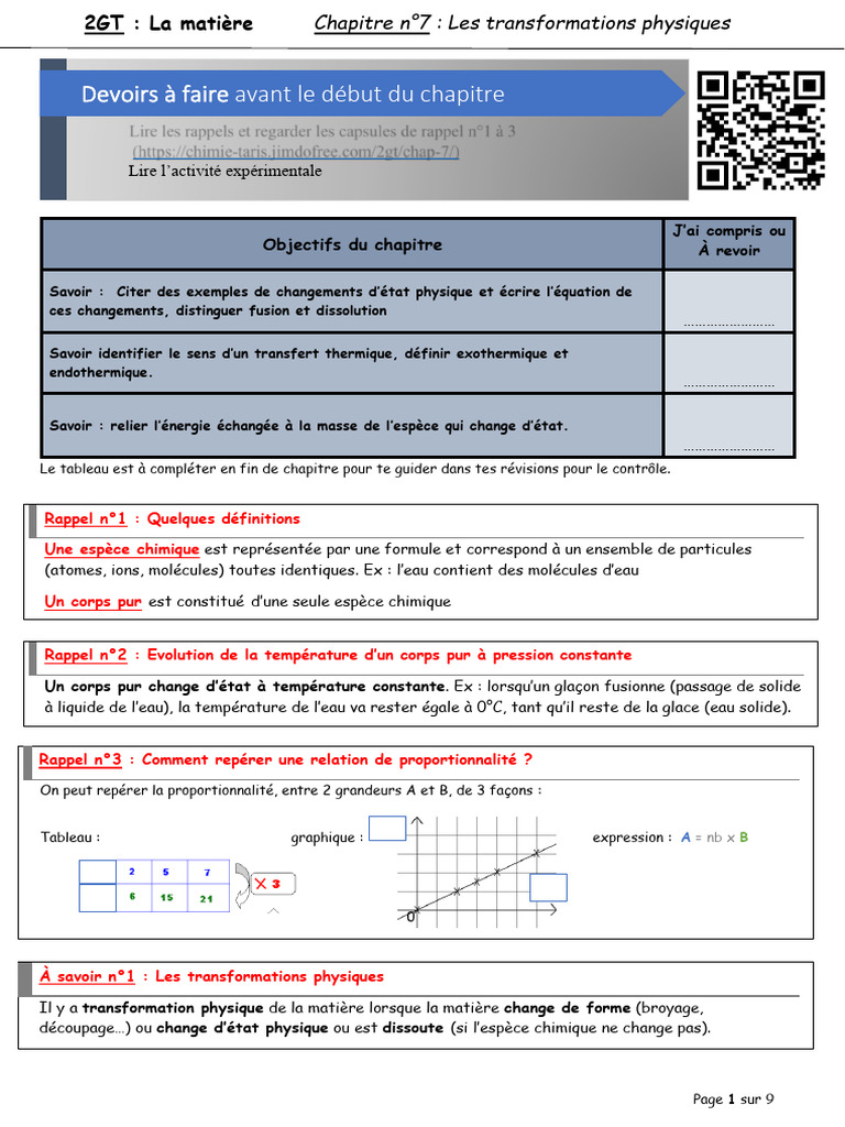 Transformations physiques de la matière | PDF | Enthalpie de changement ...