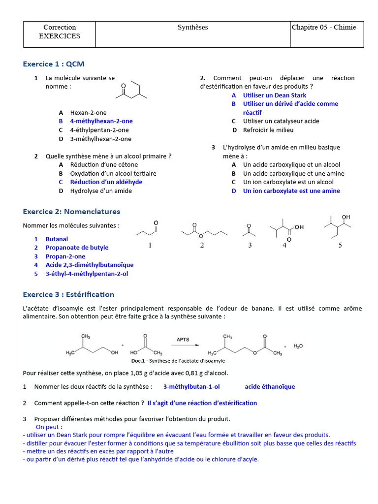 Nomenclature et synthèse des esters | PDF | Ester | Acide carboxylique