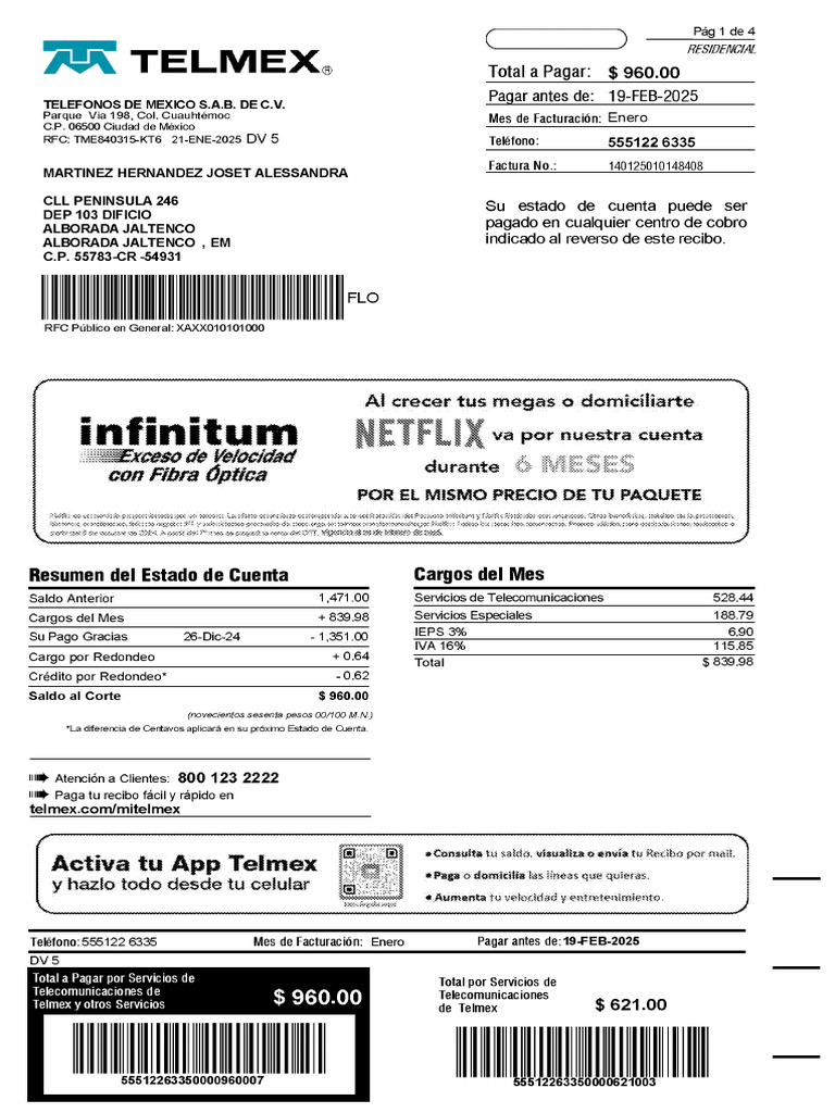Recibo Telmex | PDF