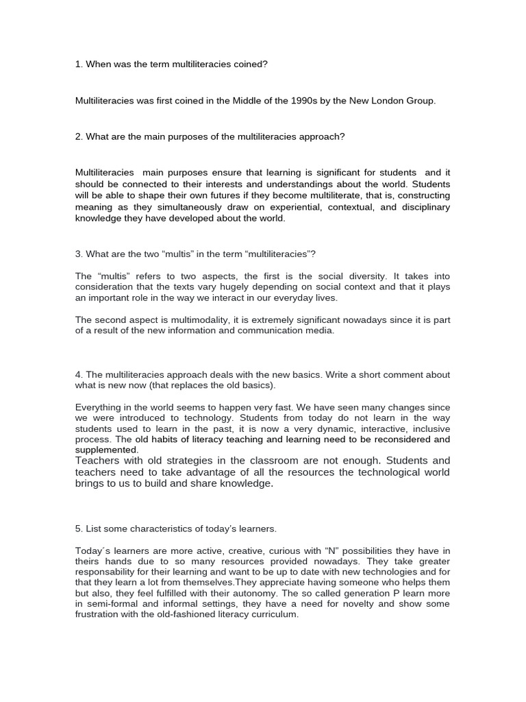 Multiliteracies Work | PDF
