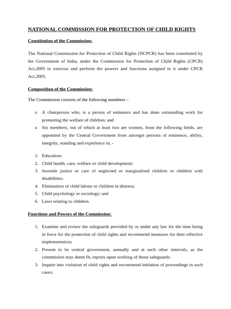 Child Rights Commission Overview | PDF | Justice | Crime & Violence