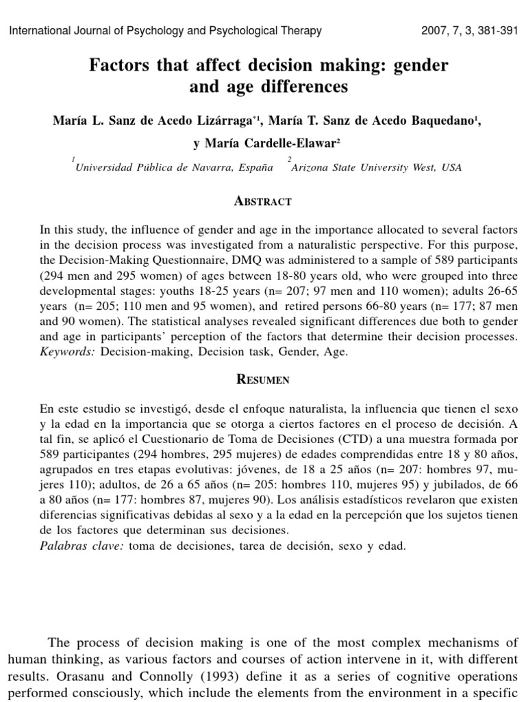 Factors That Affect Decision Making Gender | PDF | Science & Mathematics