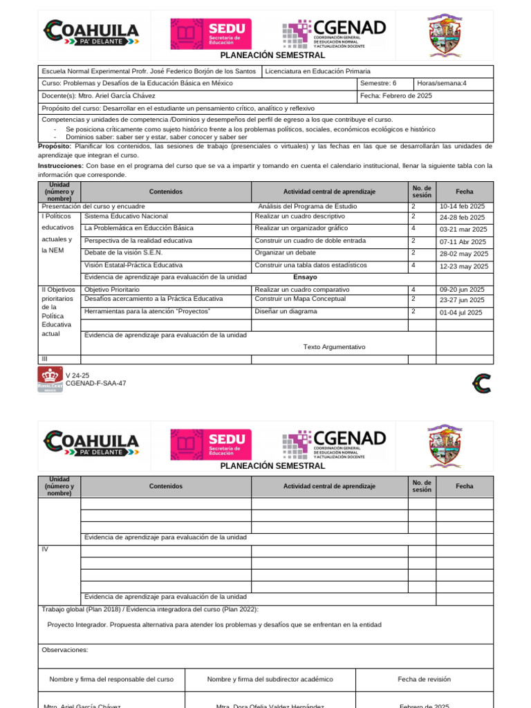 Planeación Semestral Educación Primaria | PDF | Cognición | Aprendizaje