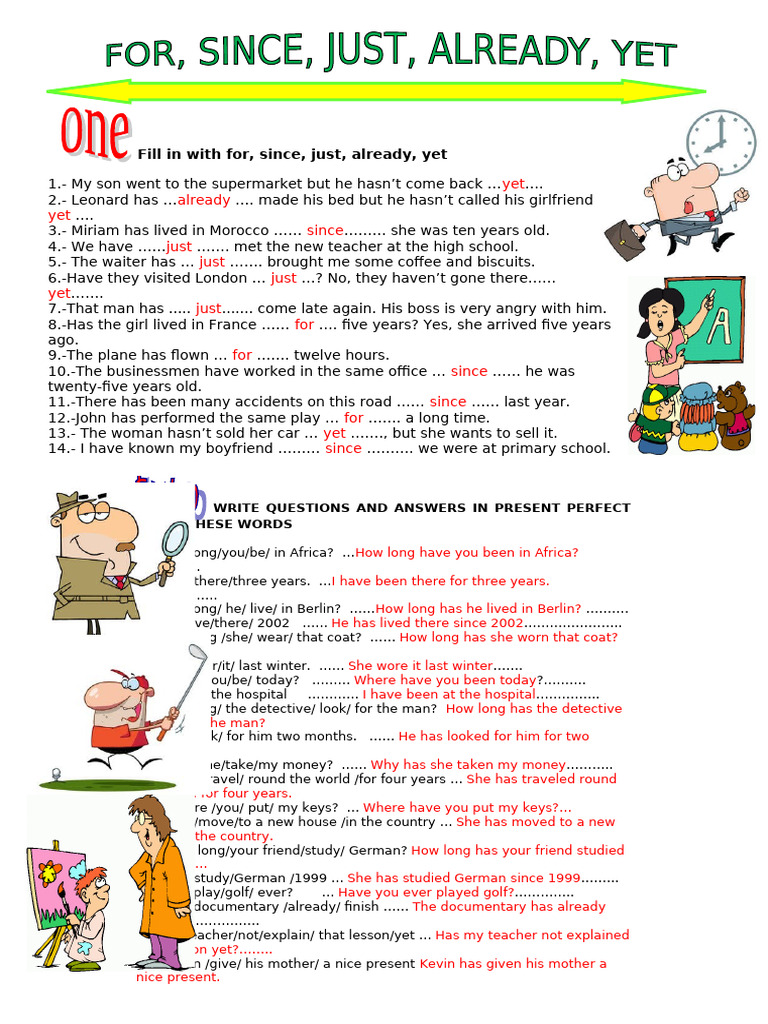 Present Perfect With Since Just Already and Yet. | PDF