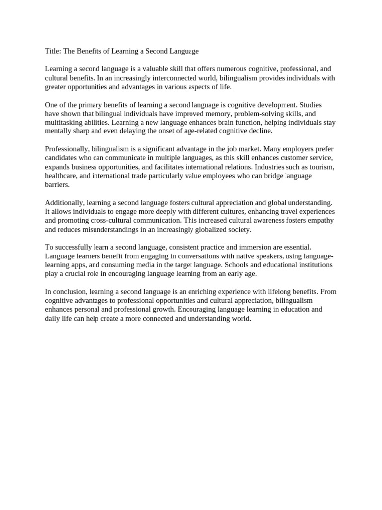 Benefits of Learning a Second Language | PDF