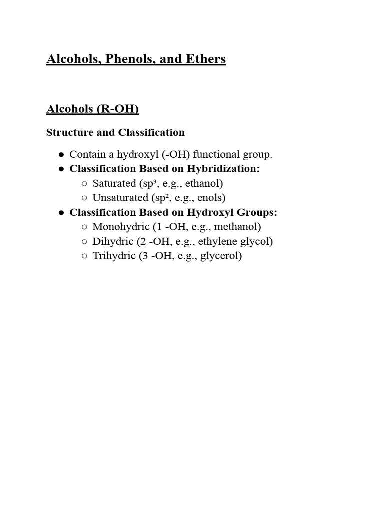 Alcohols, Phenols, and Ethers | PDF | Ether | Aldehyde