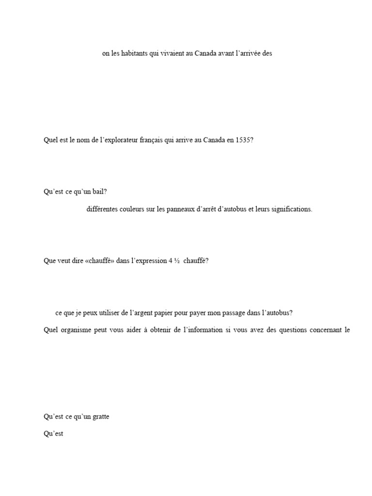 Questions clés sur la vie au Canada | PDF