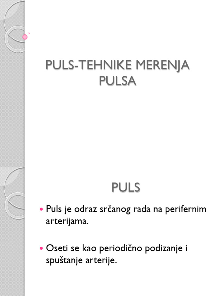 Osnove Zdravstvene Nege 1.PULS TEHNIKE MERENJA PULSA Imbronjev Vesna | PDF