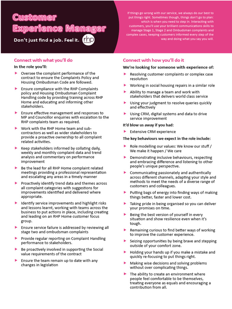 Senior Customer Experience Manager Role | PDF | Business