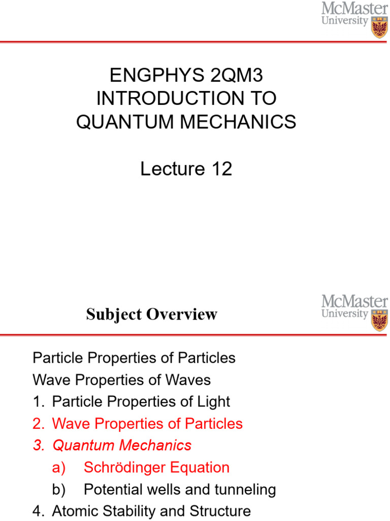 EP2QM3 Lecture 12 | PDF | Schrödinger Equation | Wave Function